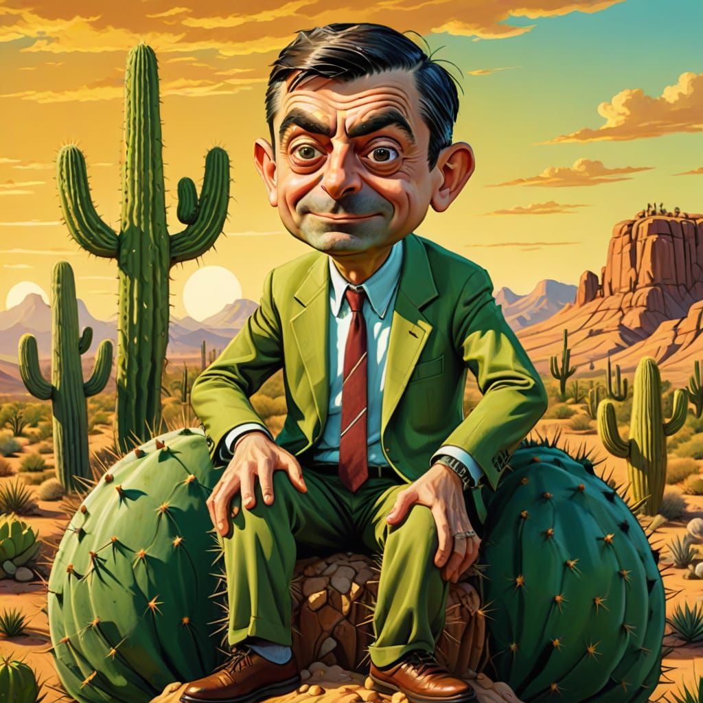 Mr. Bean's Uncomfortable Seat in Cartoon Style