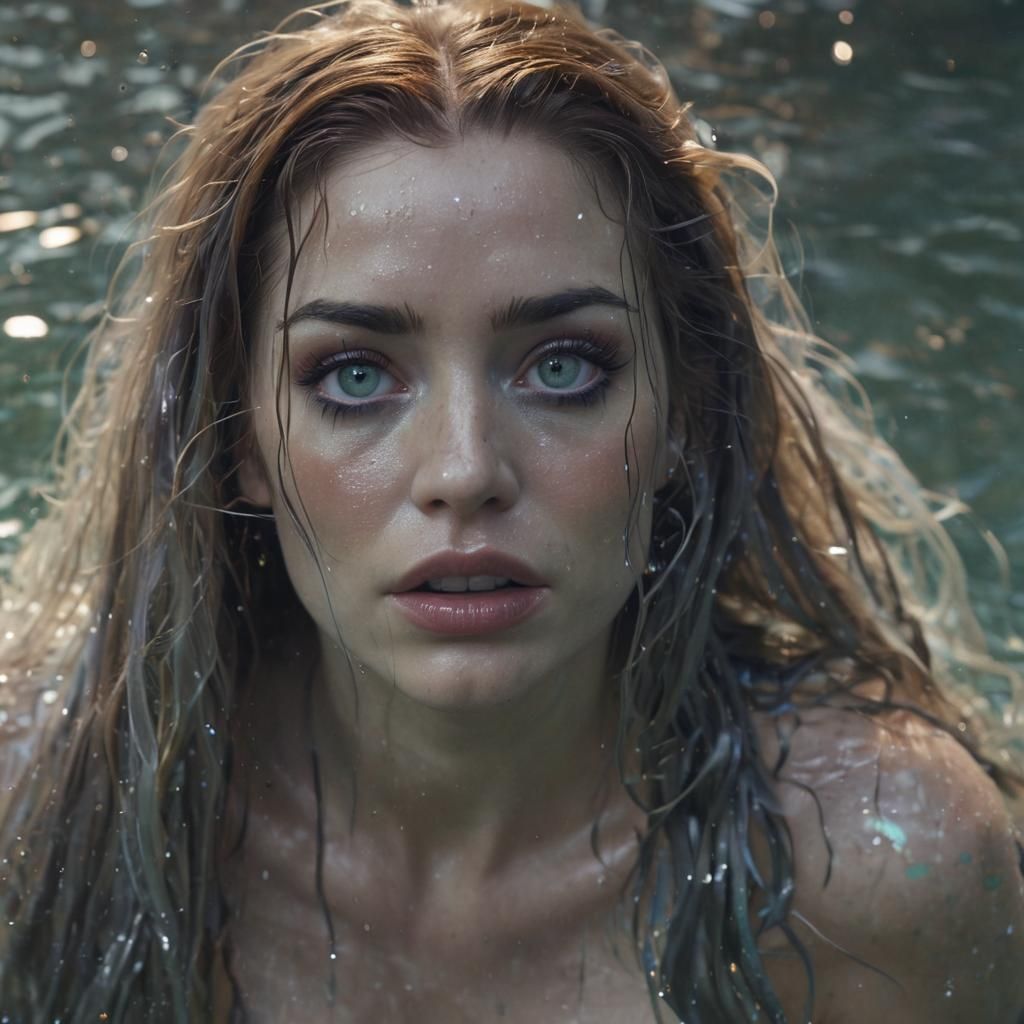 Sensual Mermaid Woman in Dark, Muted Colors