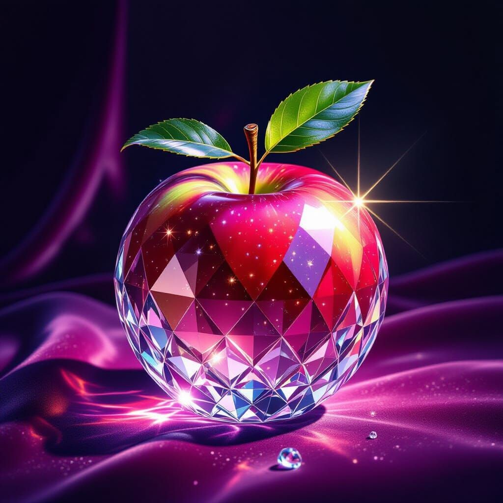 Sparkling Crystal Fruit Still Life in Digital Art Style