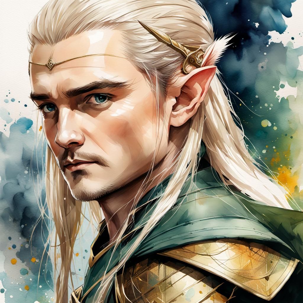 Elven Archer Legolas in Vibrant Watercolor Manga Style