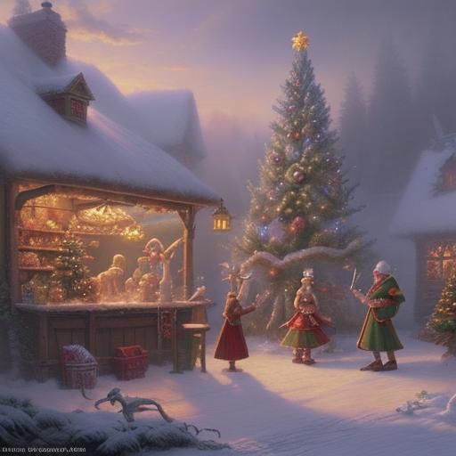 Whimsical Winter Workshop Scene in Ethereal Fantasy Style