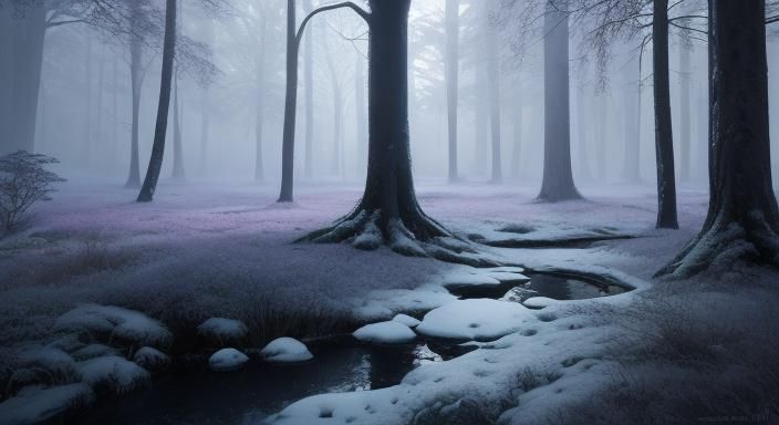 Enchanting Forest Contemplation in Deep Blues and Purples