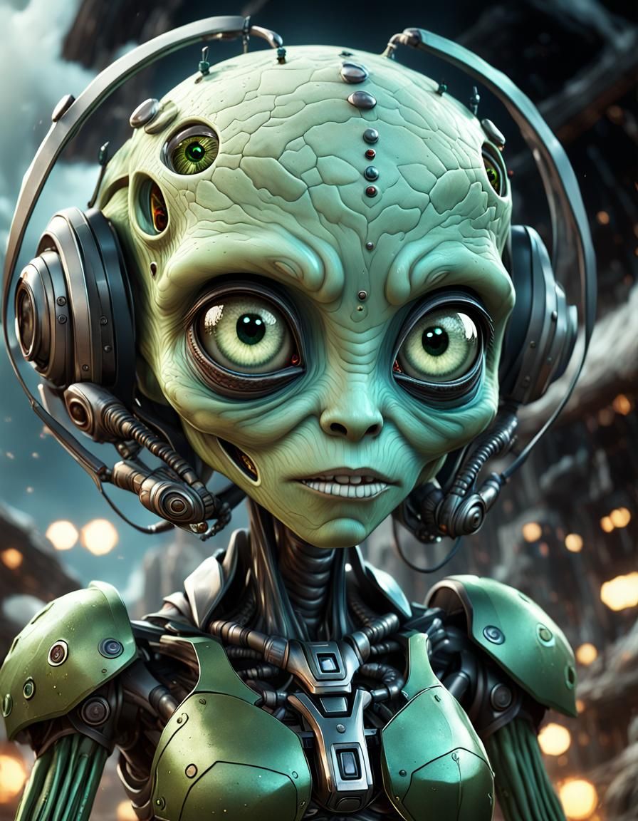 Dark Fantasy Alien Waifu in Cyberpunk Style