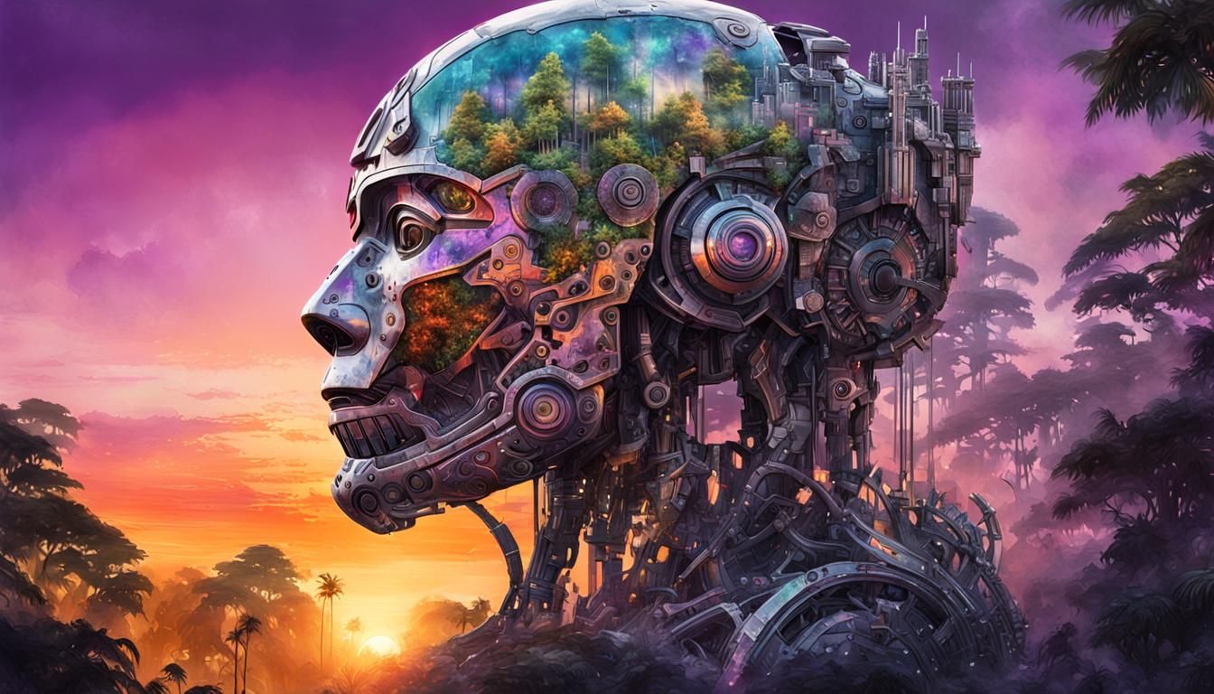 Metallic Mecha Masterpiece at Sunset