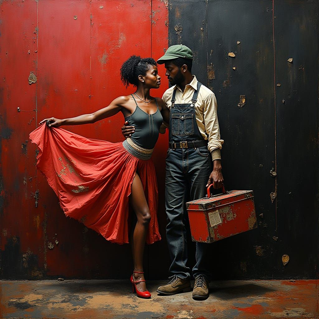 Cyberpunk-Inspired Hybrid Figure in Crimson and Black