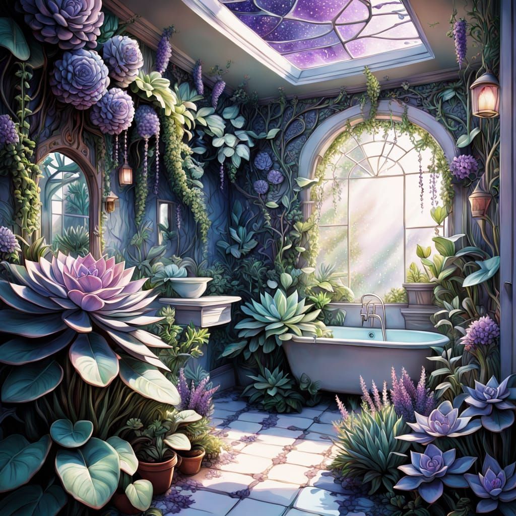 Cosmic Succulent Bathroom in Dreamy, Vibrant Colors