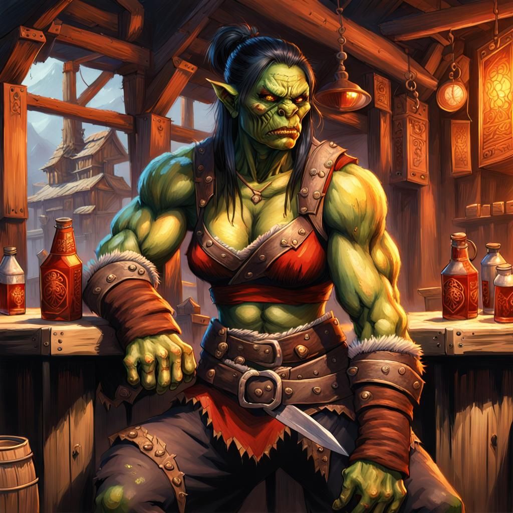 A Muscular Orc Brawler in a Tavern Setting