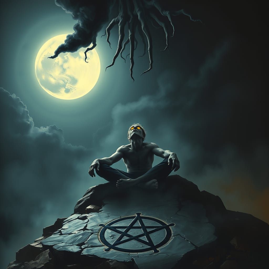 Figure Transforms into Wolf-Like Creature Under Dark, Ominou...