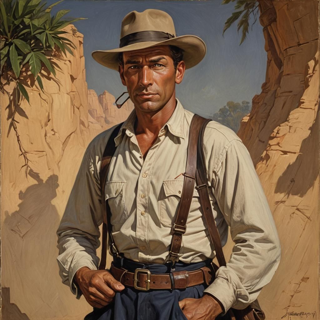 Victorian Explorer in Suntanned Regalia, Classic Oil Portrai...