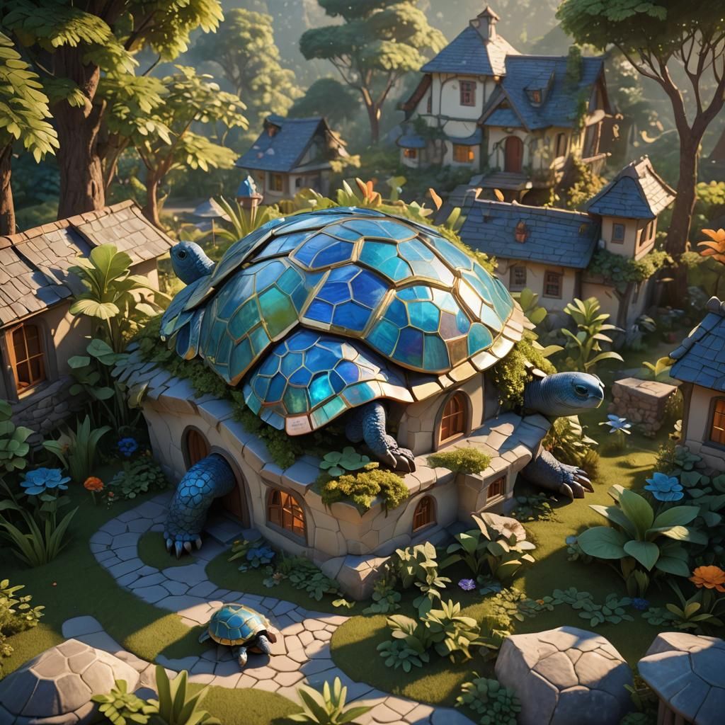 Whimsical Turtle Abode in Vibrant Fantasy Style