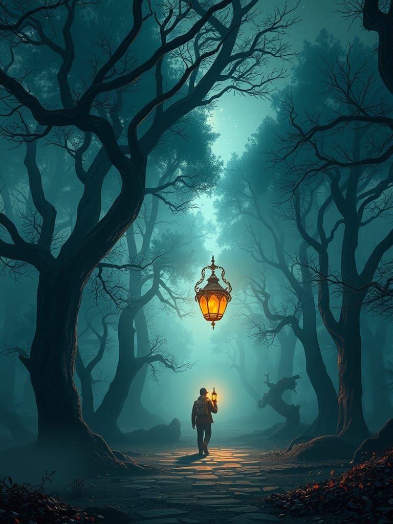 Crystal Forest Wanderer with Ornate Lantern