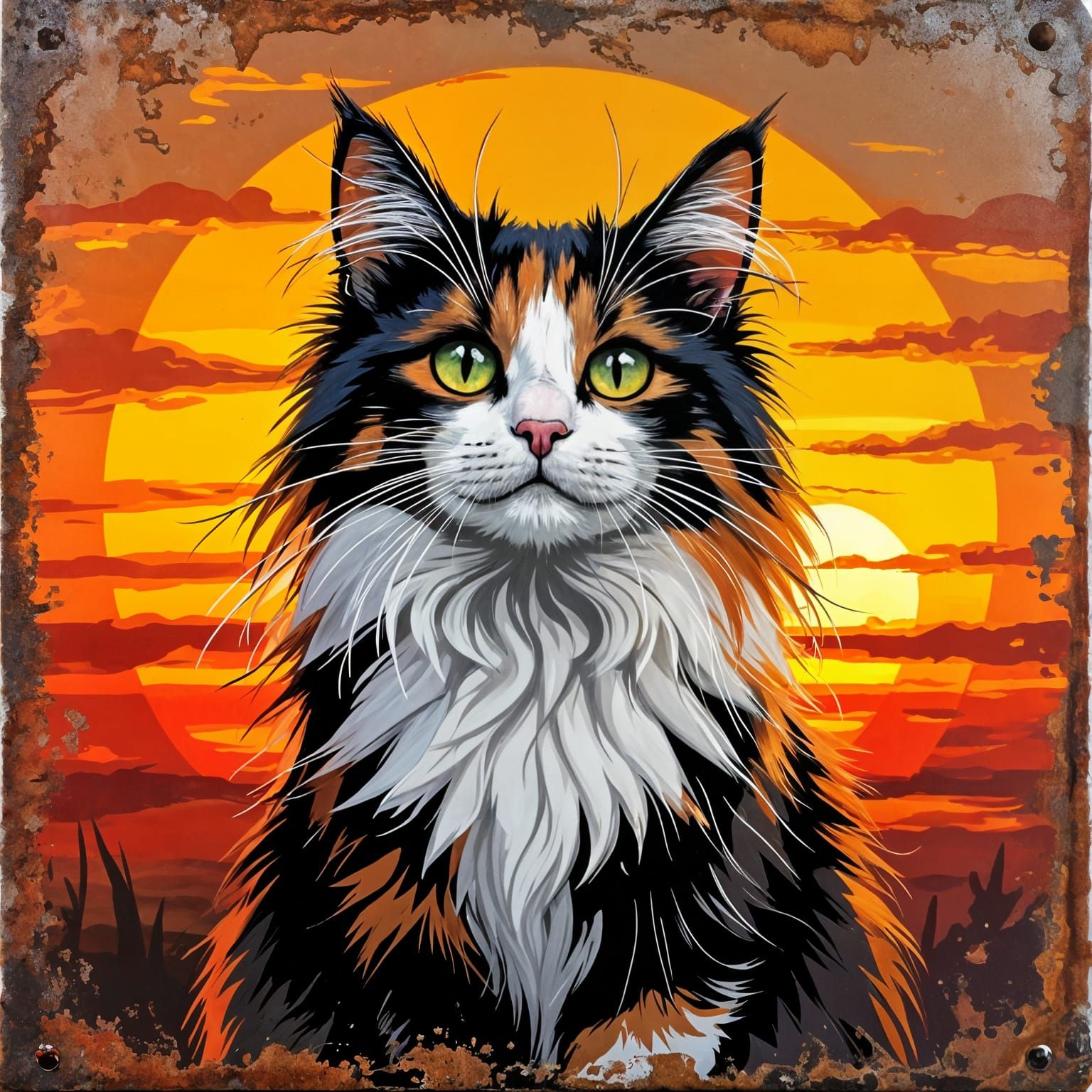 Calico Cat Portrait: Impasto Alcohol Inks on Metal