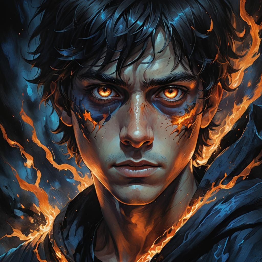 Mysterious Boy Locked in Intense Gaze with Dark Academia Fig...