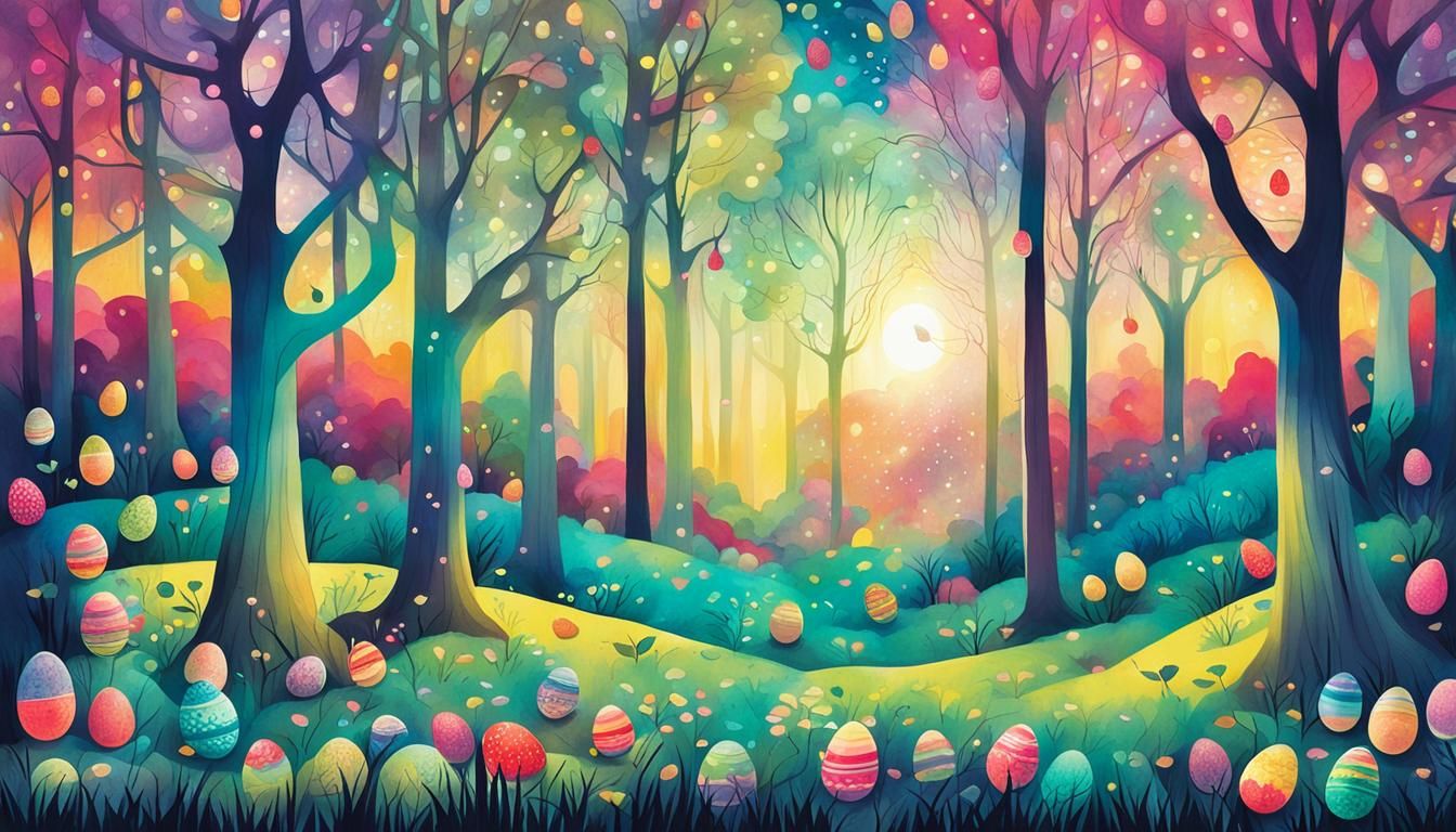 Whimsical Spring Forest in Glowing Colors