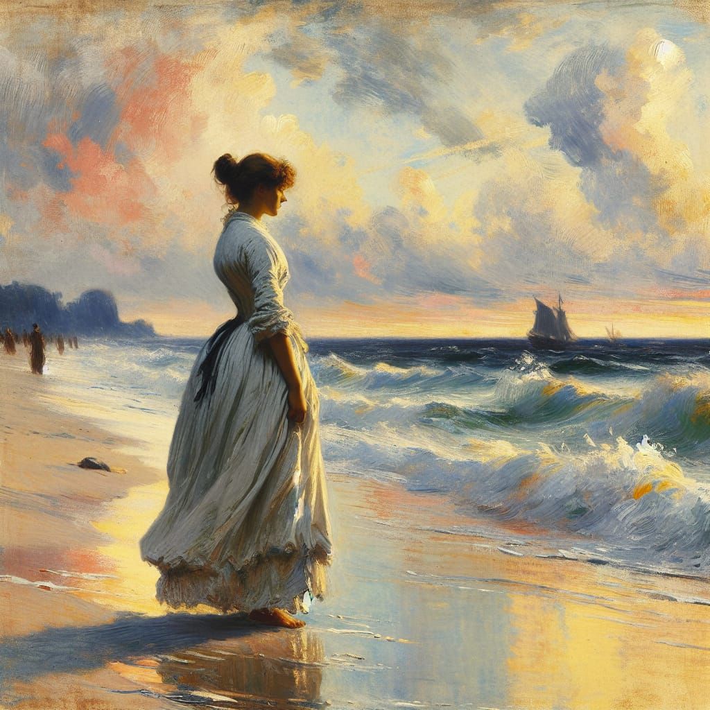 Ethereal 18th-Century Woman Ponders the Sea