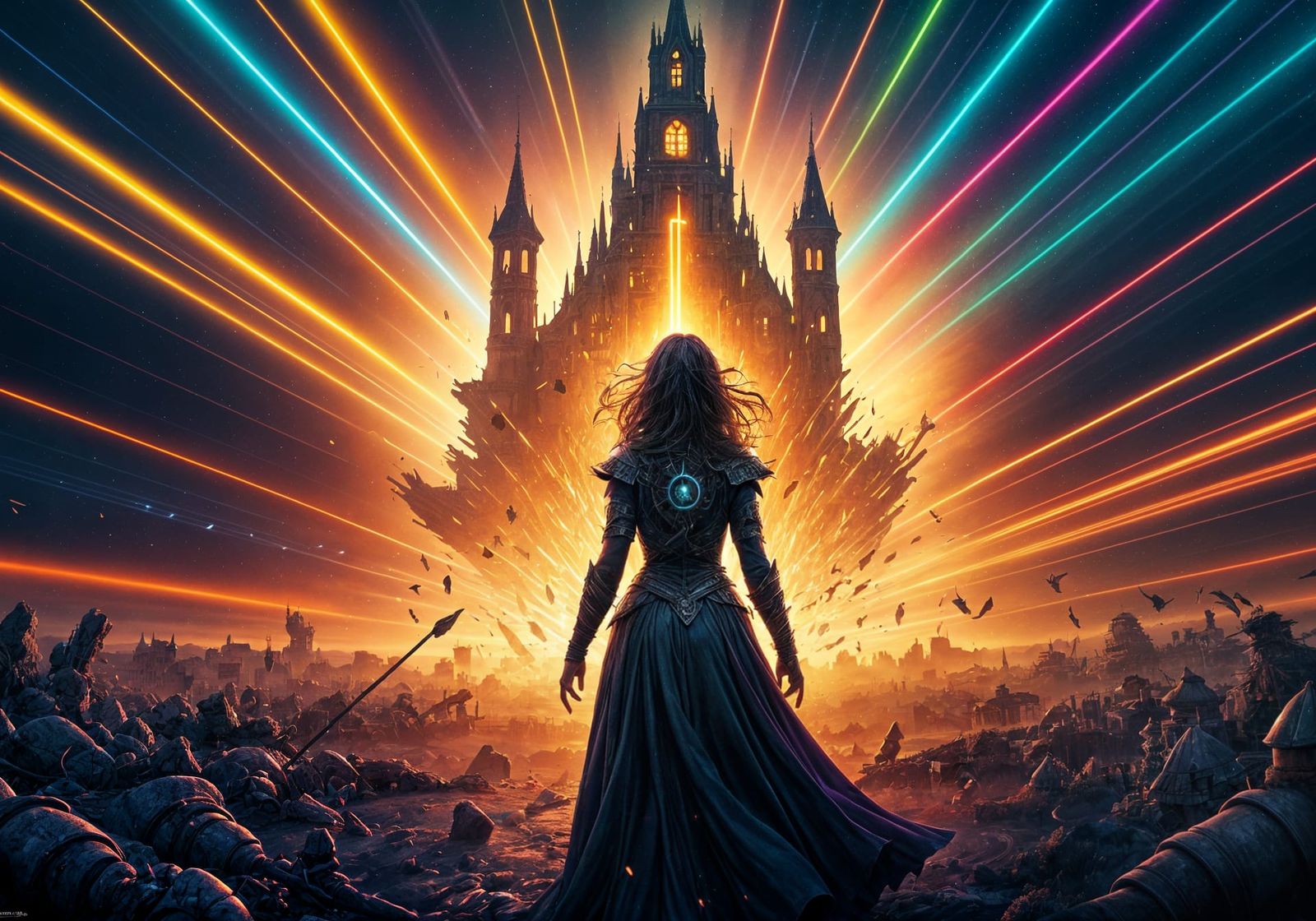 Mystic Enchantress Unleashes Fury on a Crumbling Castle