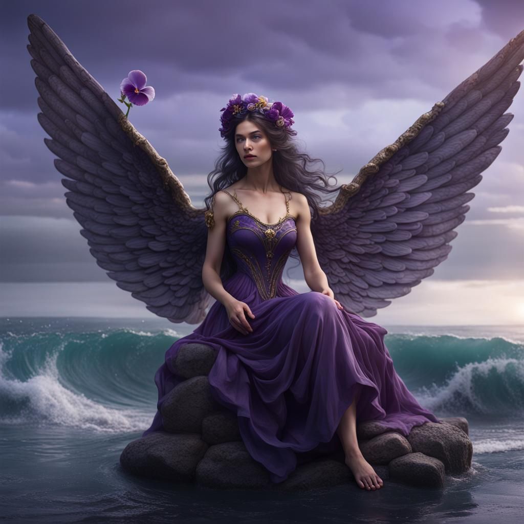 Hyperrealistic Undine Goddess in Purple Splendor