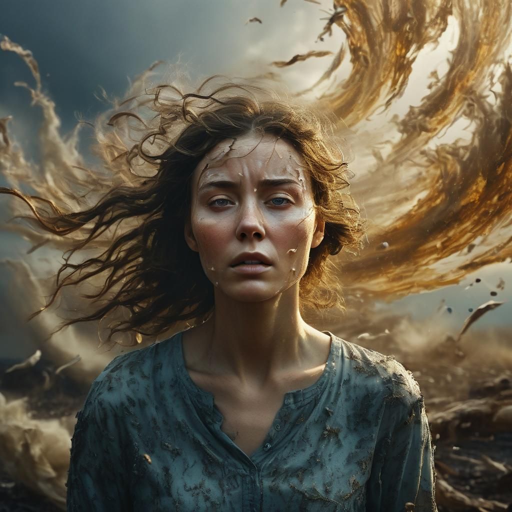 Woman in the Eye of a Surreal Tornado
