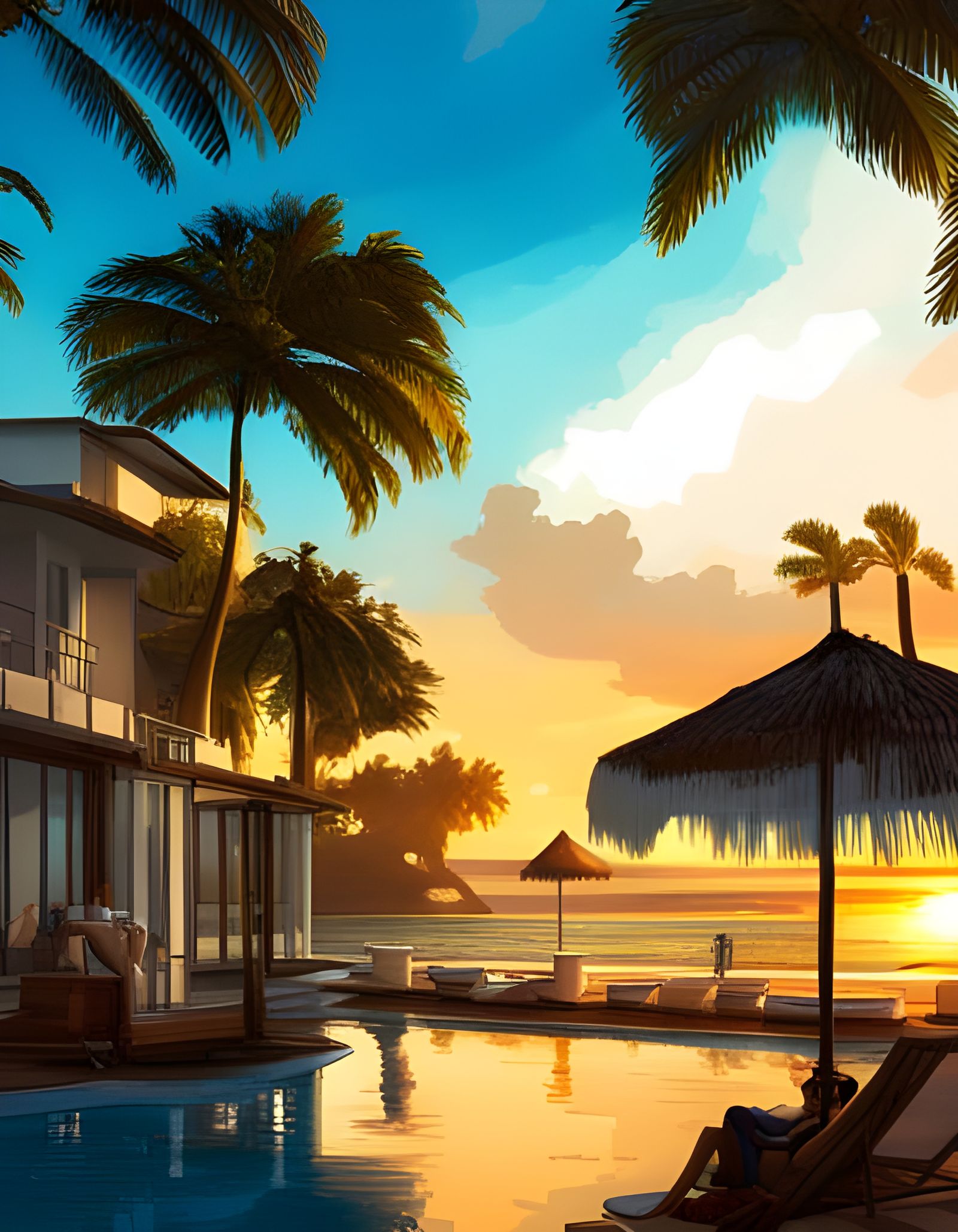 Caribbean Pool Silhouettes in Dramatic Lighting