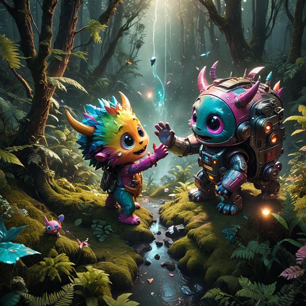 Intergalactic Monster Friends Share a Cosmic High-five in a...