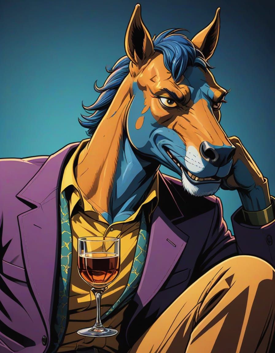 Moody Comic Book Art of BoJack Horseman in Whiskey-Fueled Co...