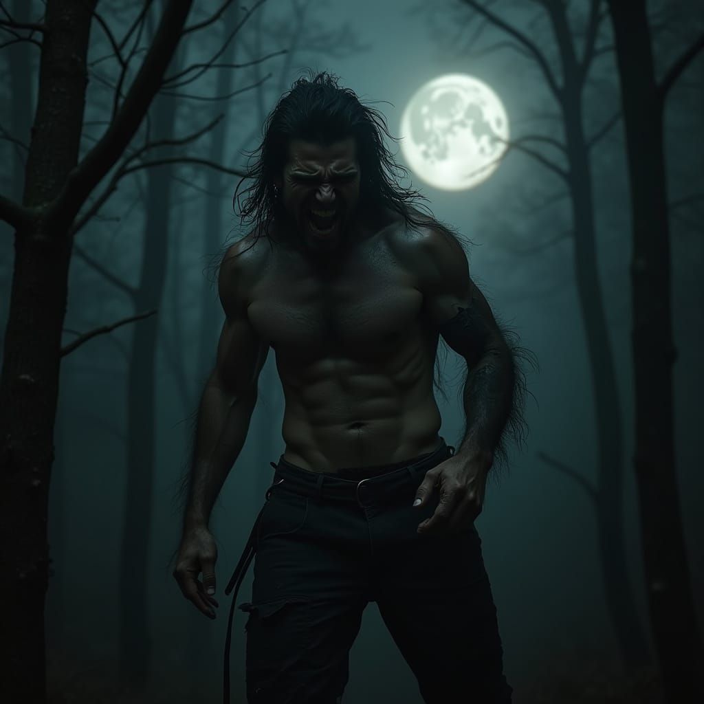 Werewolf Transformation in Dark Forest: Cinematic Digital Ar...