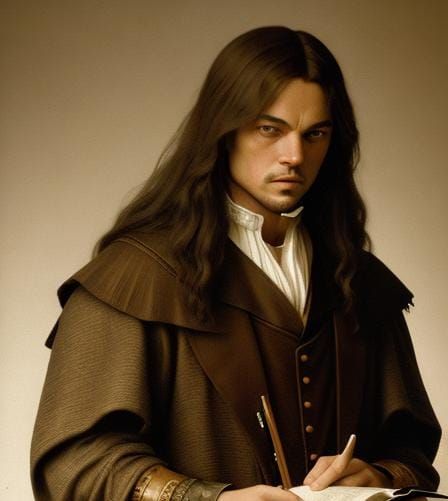 Leonardo DiCaprio as da Vinci: Cinematic Film Still