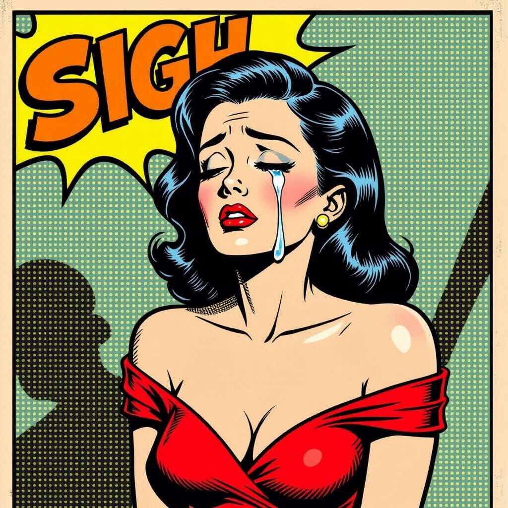 Heartbroken Woman in Retro Comic Style