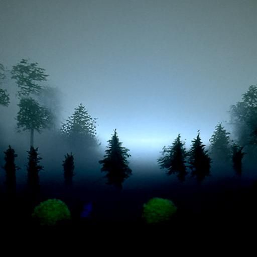 Mysterious Nighttime Forest in Fog