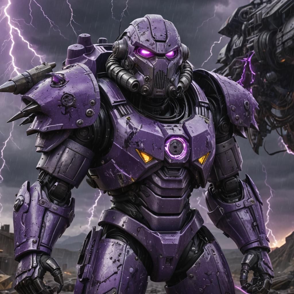 Cyberpunk Power Armor in Turbulent Storm