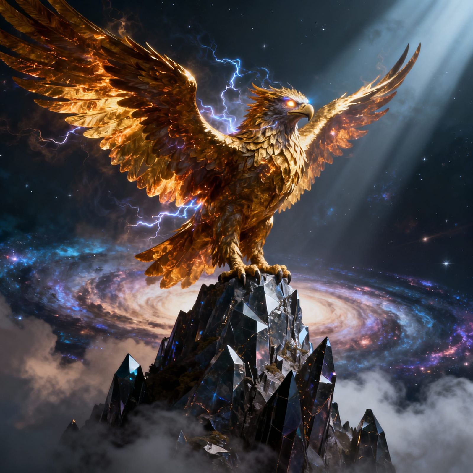 Majestic Golden Griffin on Obsidian Peak