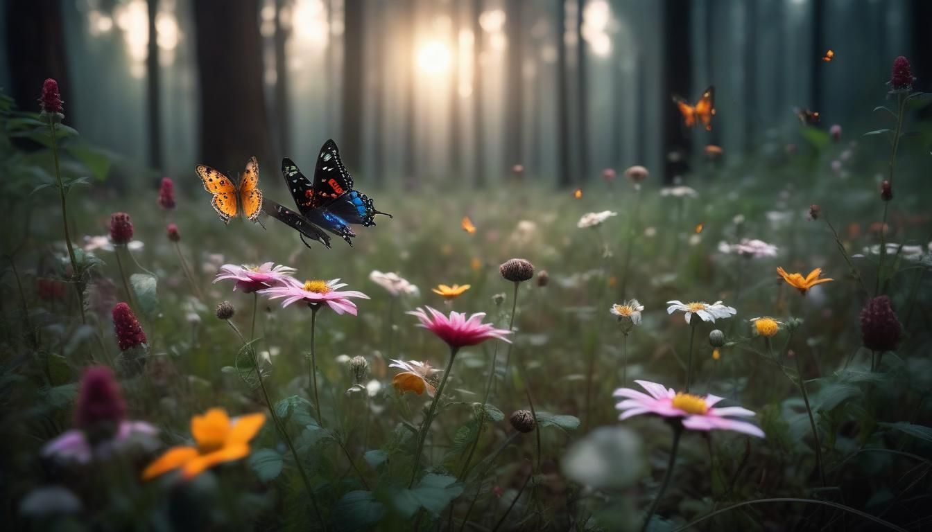 Vibrant Dreamscapes: Wildflowers Bloom Under Starlight