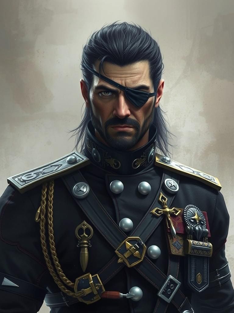 Paramilitary General in Ornate Dark Uniform with Eye Patch
