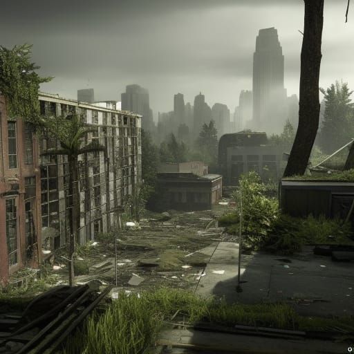 Apocalyptic Metropolis Overgrown with Moss