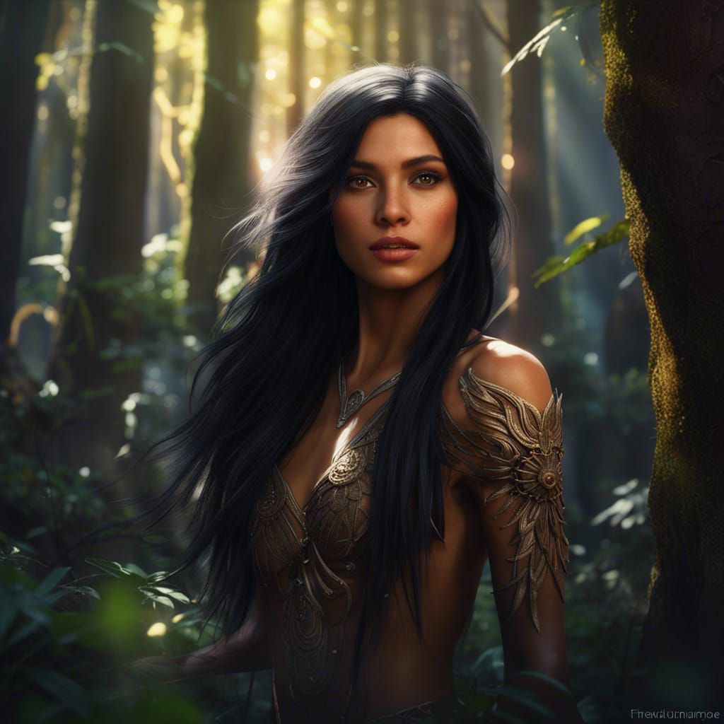 Majestic Fantasy Figure in a Vibrant Forest Setting