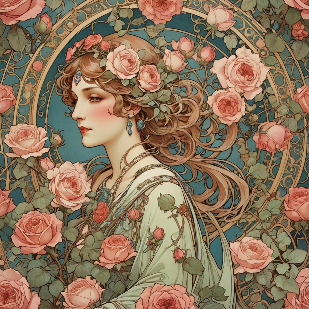 Ethereal Art Deco Roses in Elegant Nouveau Style