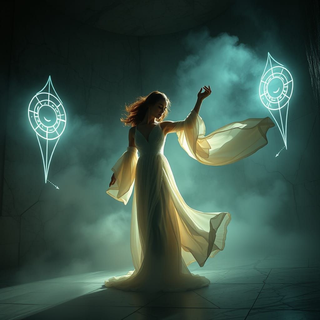 Surreal Ritual in Forgotten Temple Chamber