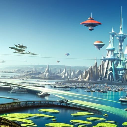 Surreal Auckland Harbour in a Fantastical Neon Metropolis