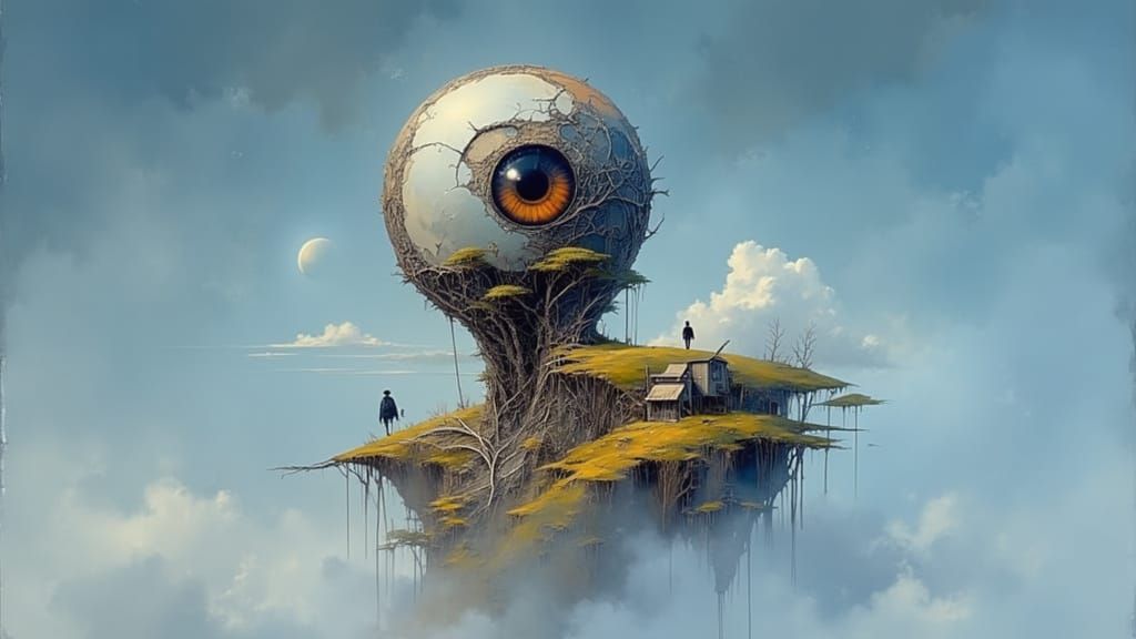 Gigantic Evil Eyeball Over Foreboding Fantasy Landscape