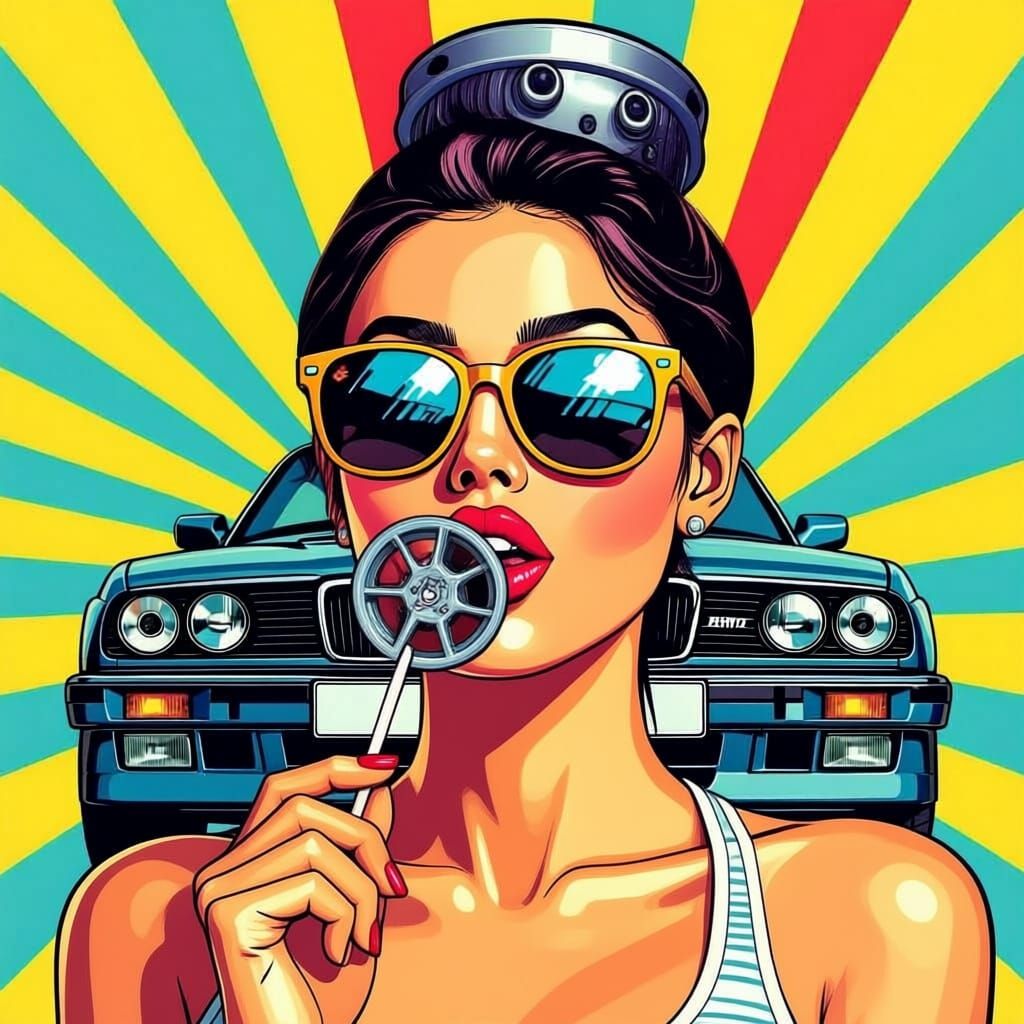 Pop Art Woman with BMW E30 Grill Sunglasses