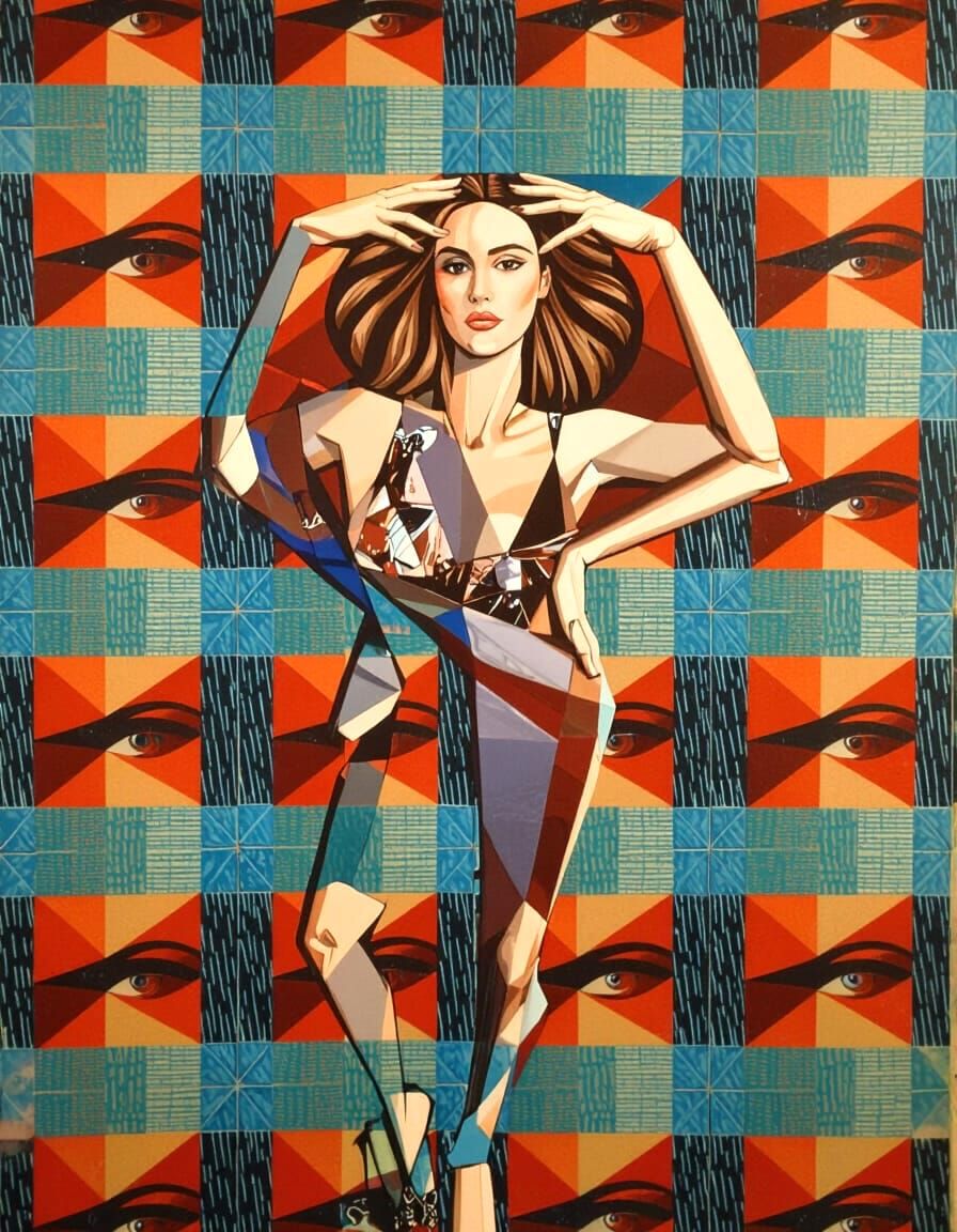 Abstract Woman in Modern Architecture Style