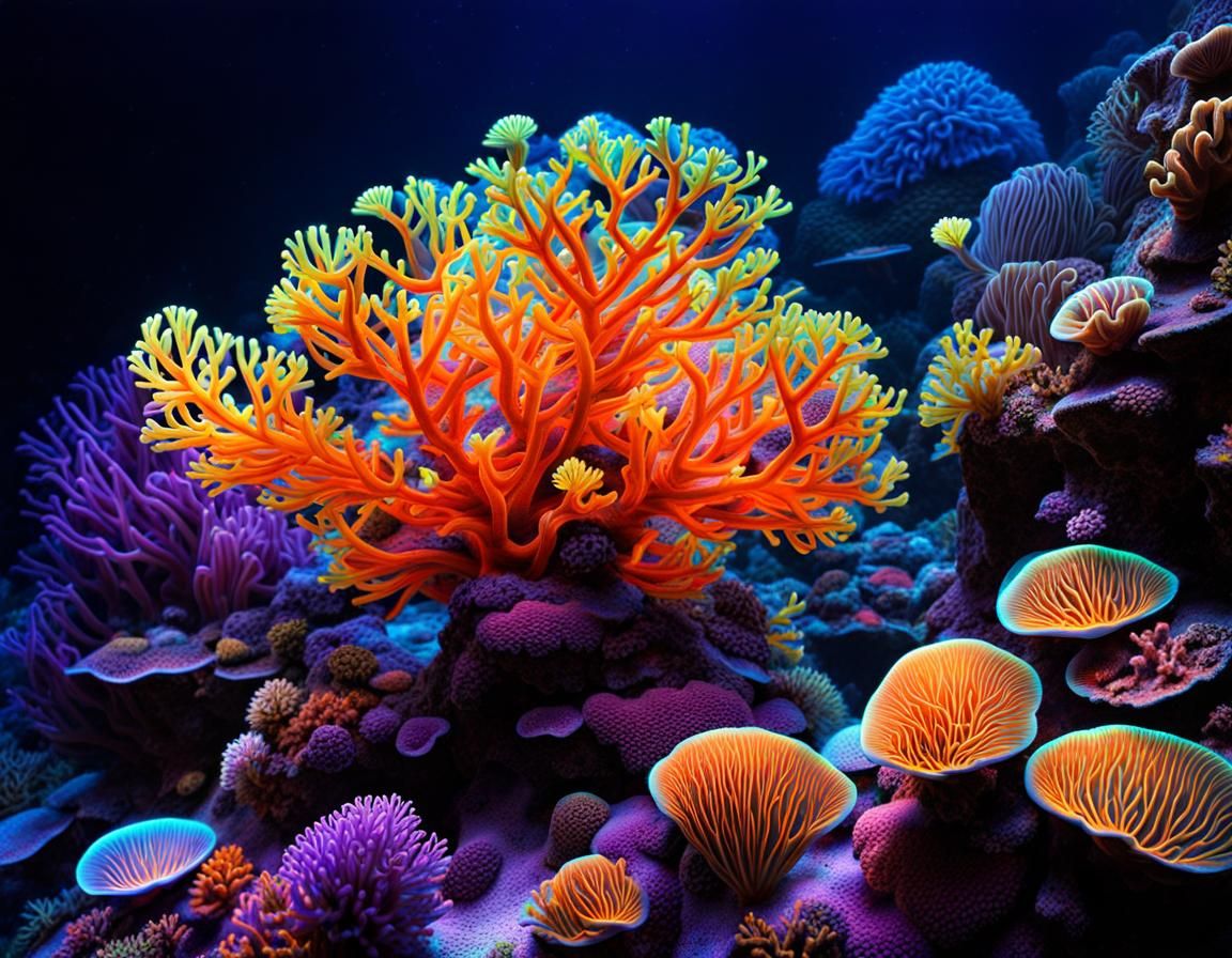 Glowing Bioluminescent Coral Reef in Hyperrealistic Detail