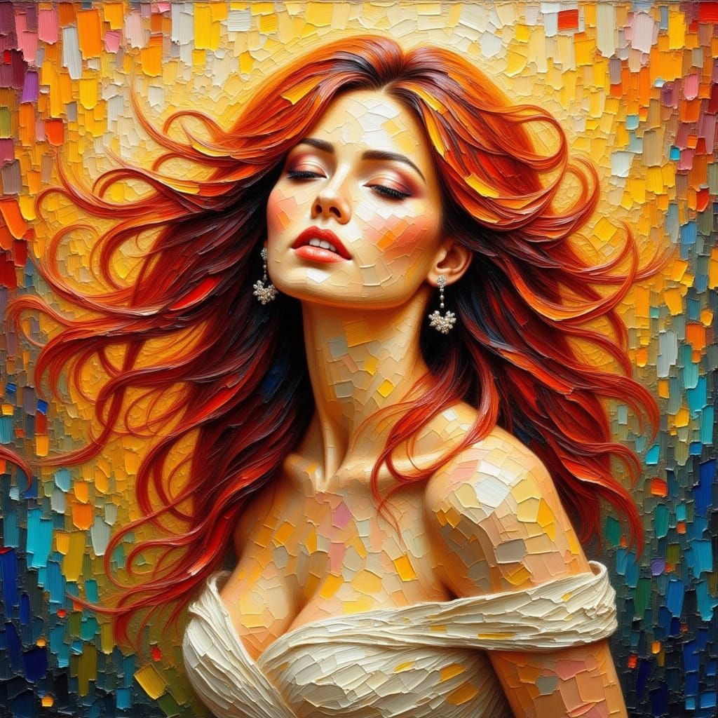Impasto Portrait of a Serene Woman in Golden Hour Light