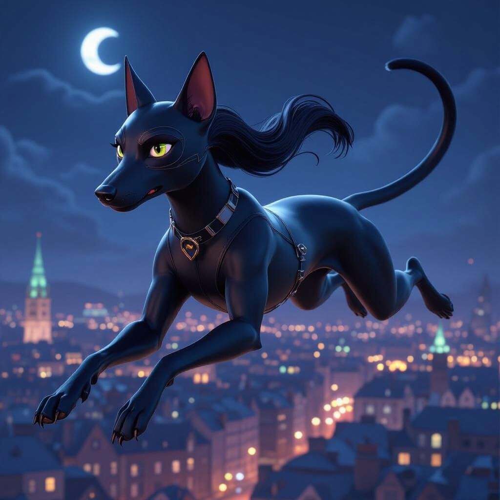 Superhero Greyhound Soars Over Cork City at Night