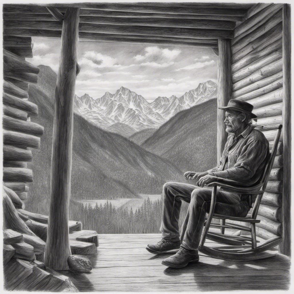 Surreal Log Cabin Landscape with Charcoal Hyperdetail