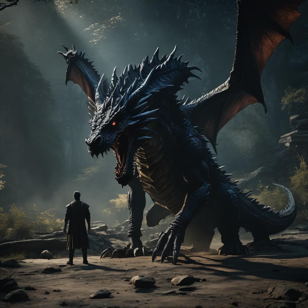 Surreal Shadow Dragon in Cinematic Film Still