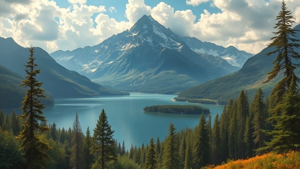 Serene Mountain Landscape with Reflecting Lake