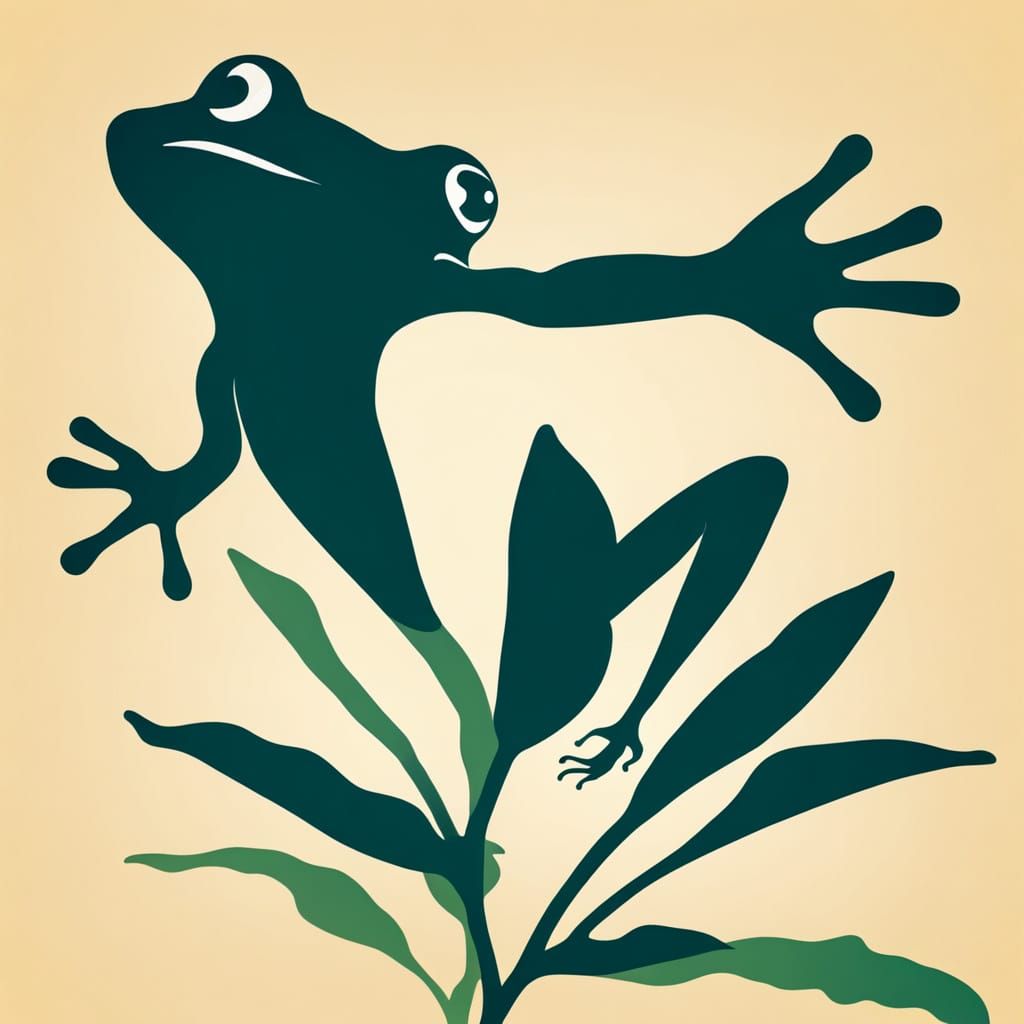 Surprised Frog Silhouette Leaping Over Waterlily