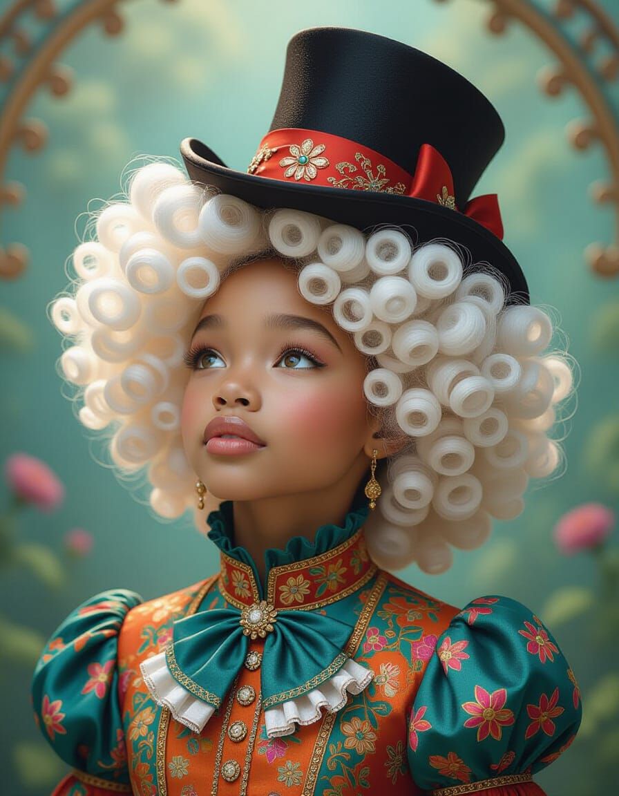Whimsical Portrait of a Young Black Girl in Fantasy Scene