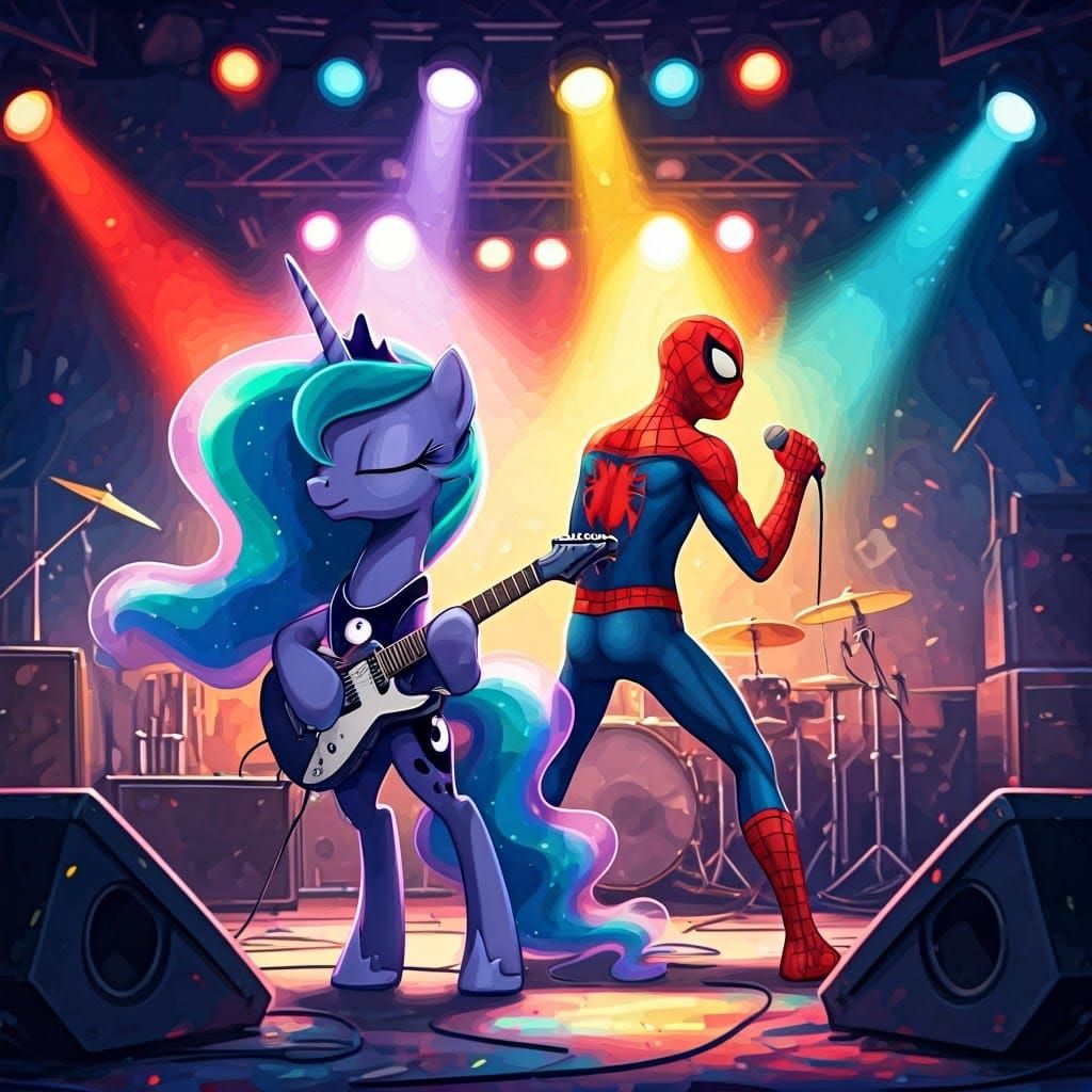Princess Luna Rocks Out on Guitar with Spider-Man in a Vibra...